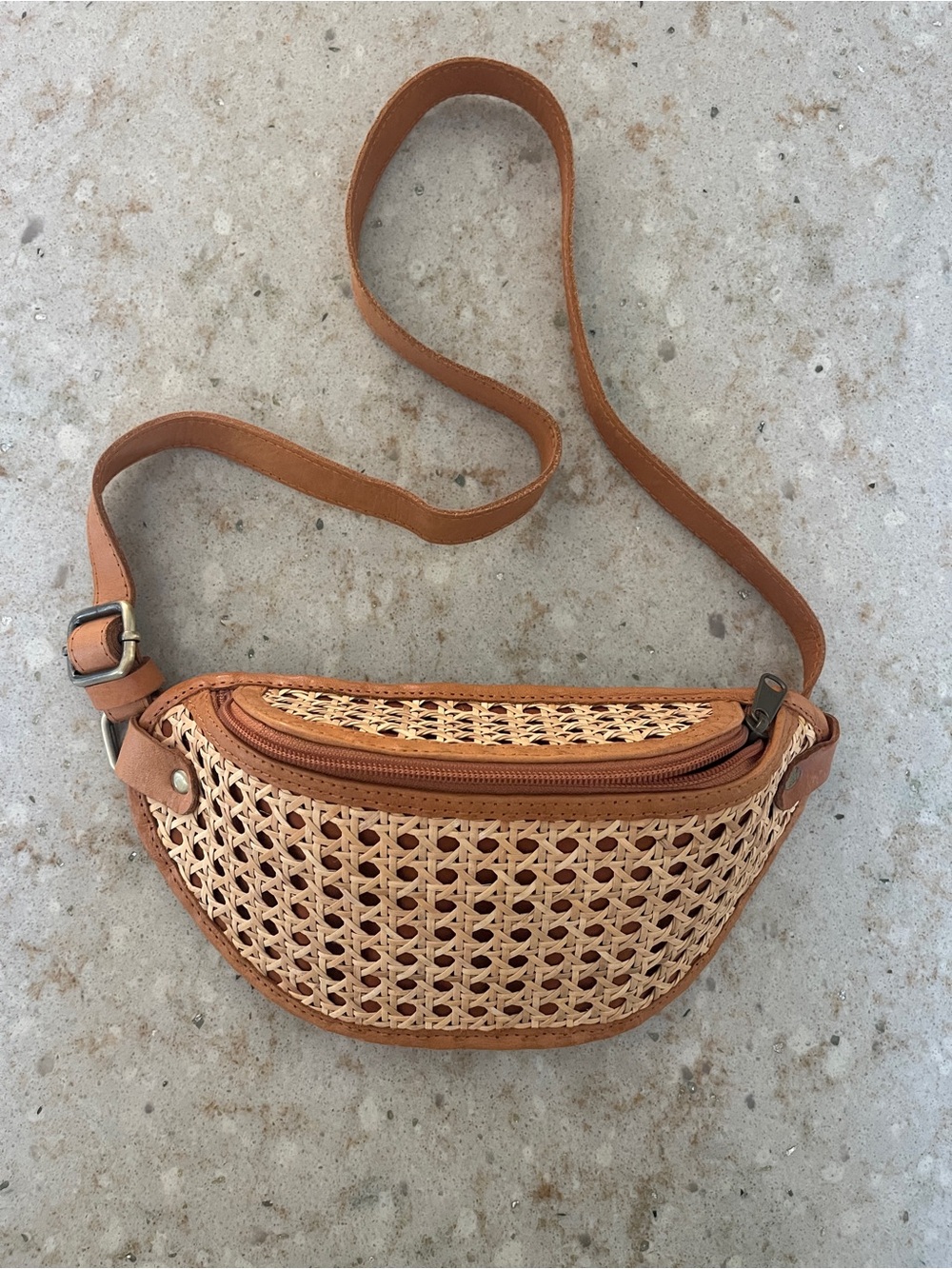 Woven Straw Crossbody Belt Bag - Tan